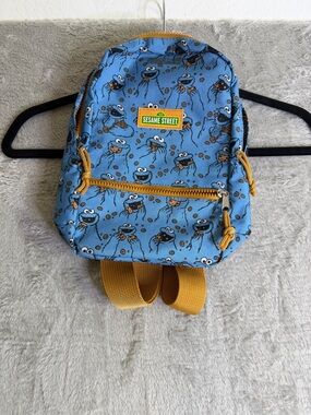 Vintage Blue Cookie Monster Pattern Mini Backpack Sesame Street 11”